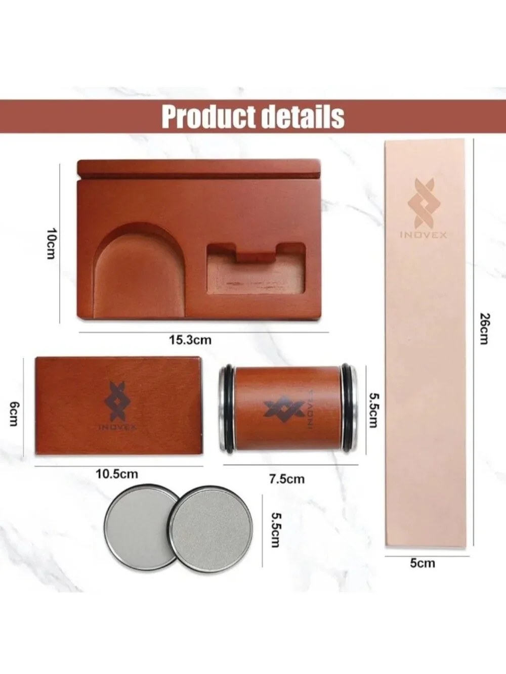 INOVEX Premium Rolling Knife Sharpener, Leather Strop & Stand Dual 15°/20° Angle